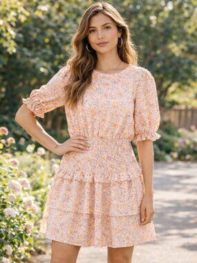 Lulus Floral Smocked Mini Dress Puff Sleeve Cottagecore Spring S